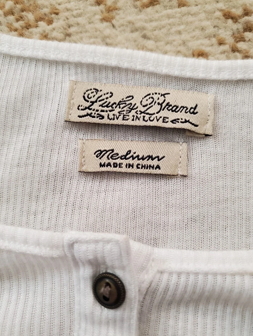 LUCKY BRAND Rib Henley Peplum Tank Top M